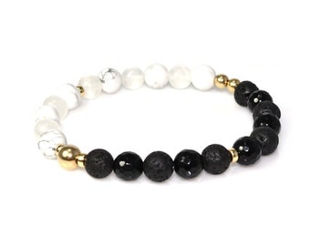 Yin Yang Lava 14k Gold Men Bracelet