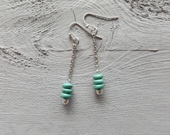 Simple Turquoise Earrings. Minimalist Earrings. Silver Chain Earrings. Long Dangle Drop Earrings. Everyday Earrings. Turquoise Bead Earrings