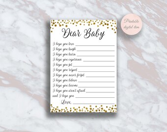 Dear Baby, Wishes for baby, Baby shower games, Baby shower wishes, Gold confetti, Baby shower ideas, Fun shower activity, Activities s3bb