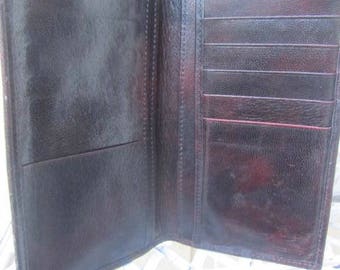 Boho Brown Leather Checkbook Credit Card Wallet Wristlet w/