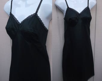 Vintage Black Formfit Rogers Black Antron Light Taffeta nylon dress slip / 60s Full Slip / size Med - 36 Bust