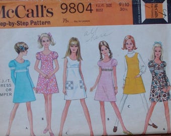 Vintage 60s Empire Waist A-Line Mini Dress Pattern / w/ Puff Leg A Mutton Sleeves / McCall's 9804 1960s / Size 9/10 Bust 30 31