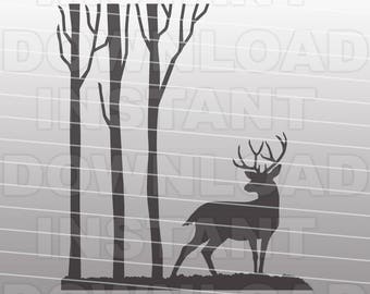Deer in the Woods SVG File-Deer SVG File-Cutting Template-Vector Clip Art Commercial & Personal Use-Cricut,Cameo,Silhouette,Vinyl,Wall Decal