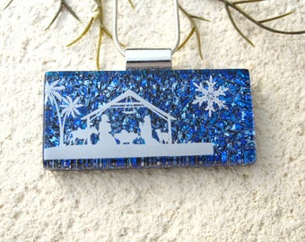 Nativity Necklace, Dichroic Jewelry, Fused Glass Jewelry, Dichroic Glass Pendant, Manger, Religious Jewelry, Glass Jewelry, 080617p105