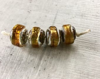 Handmade Lampwork Nugget Beads Dark Gold Sparkling Rocks ... SRA F12 ... 10x12mm by GlassBeadArt