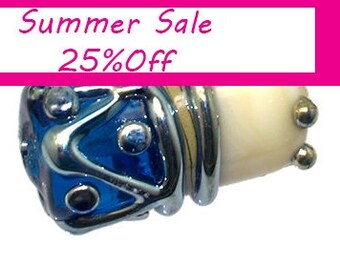 Pearly (per bead) ivory and color with metallic stringer decoration barrel lampwork bead SRA Made to order