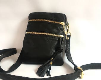 Small cross body Leather bag in black