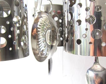 Garden Windchime, Upcycled Candle Holders, Colander Wind Chime, Outdoor Mobile, Garden Decor, Patio Chime, Outdoor Windchimes