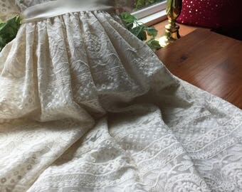 Sydney, Ivory Cotton Lace Christening Gown, Cap, Bib, Slippers and Personalization.
