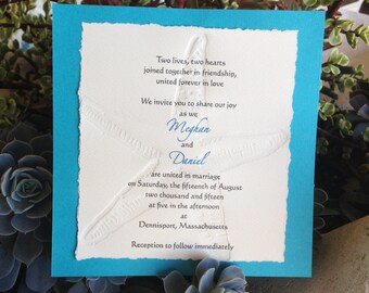 Letterpress Starfish Wedding Invitation with card stock layer