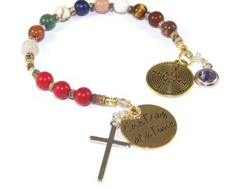 Prayer & Meditation Beads, 12 Step Recovery Anniversary Gift, Birthstone Charm