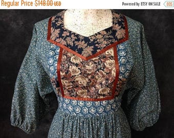 ON SALE Vintage 1970's patchwork dress calico Young Edwardian by Arpeja boho hippie