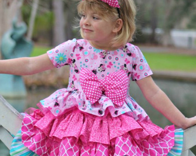 Twirl Dress - Minnie Mouse Dress - Birthday Party Outfit - Pink Ruffle Dress - Minnie Mouse Ears - Disney Vacation - Toddler - 6 mo - 8 yrs
