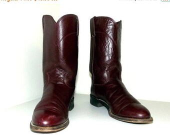 Burgandy Wine Leather Roper style Justin cowboy boots size 7 B