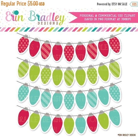80% OFF SALE Christmas Lights Bunting Clipart Commercial Use Clip Art Graphics Red Green & Blue Il_570xn
