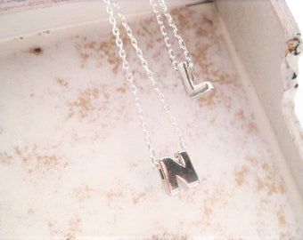 Teeny Tiny Sterling Silver Initial Necklace . Floating . Silder Intial Necklace