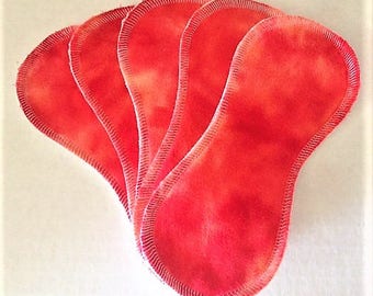 5 Red Tie Dyed Minky Topped Wingless Contoured Cotton Panty Liners
