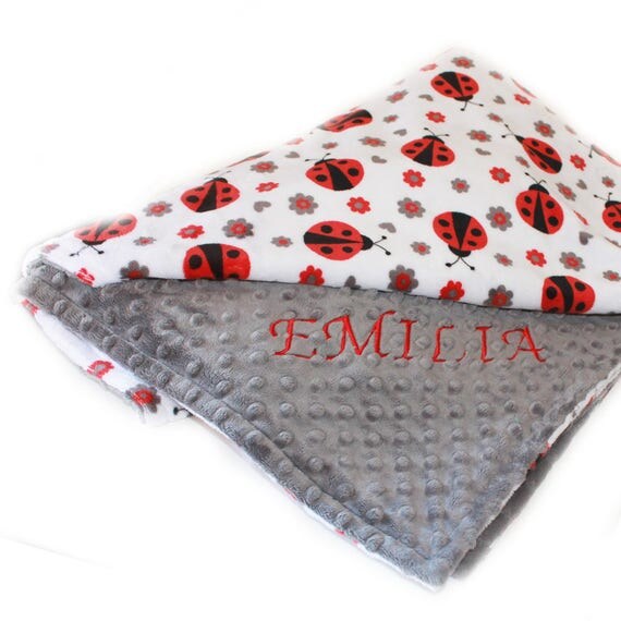 Ladybug Toddler Blanket, Kids Minky Blanket, Personalized Blanket, Minky Throw Blanket Personalized Gift, Girl Blanket, Double Minky Blanket