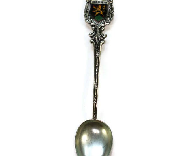 Heidelberg Germany Souvenir Spoon 835 Silver Enamel Finial Demi Tasse Vintage