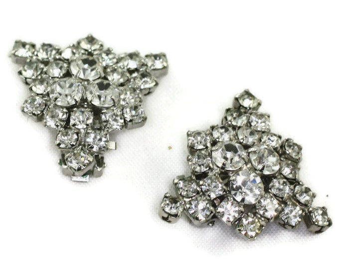 Clear Rhinestones Triangular Shape Clip On Earrings Vintage Wedding Bridal Special Occasion