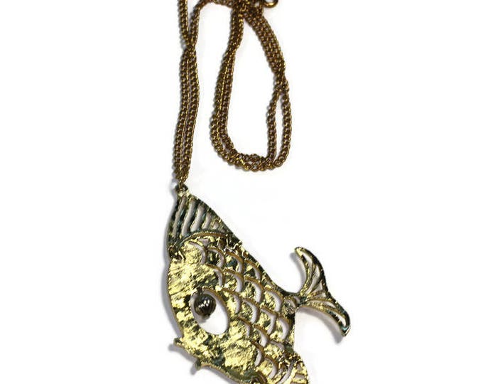 Mod Articulated Fish Pendant Necklace Gold Tone Vintage