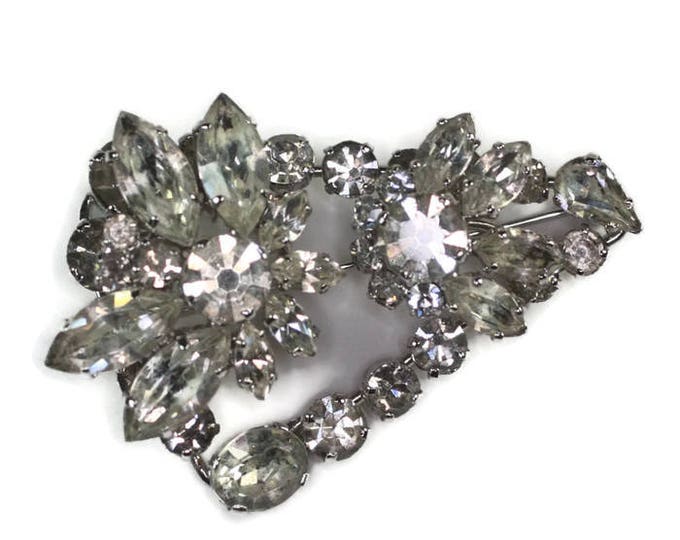 Clear Rhinestone Layered Triangular Brooch Signed Azub Austria Vintage