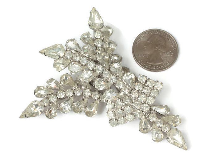 Vintage Clear Rhinestone Statement Brooch Layered Large Unusual Design