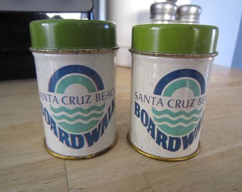 Rare Souvenir Santa Cruz Beach Boardwalk Tin Salt and Pepper Shakers