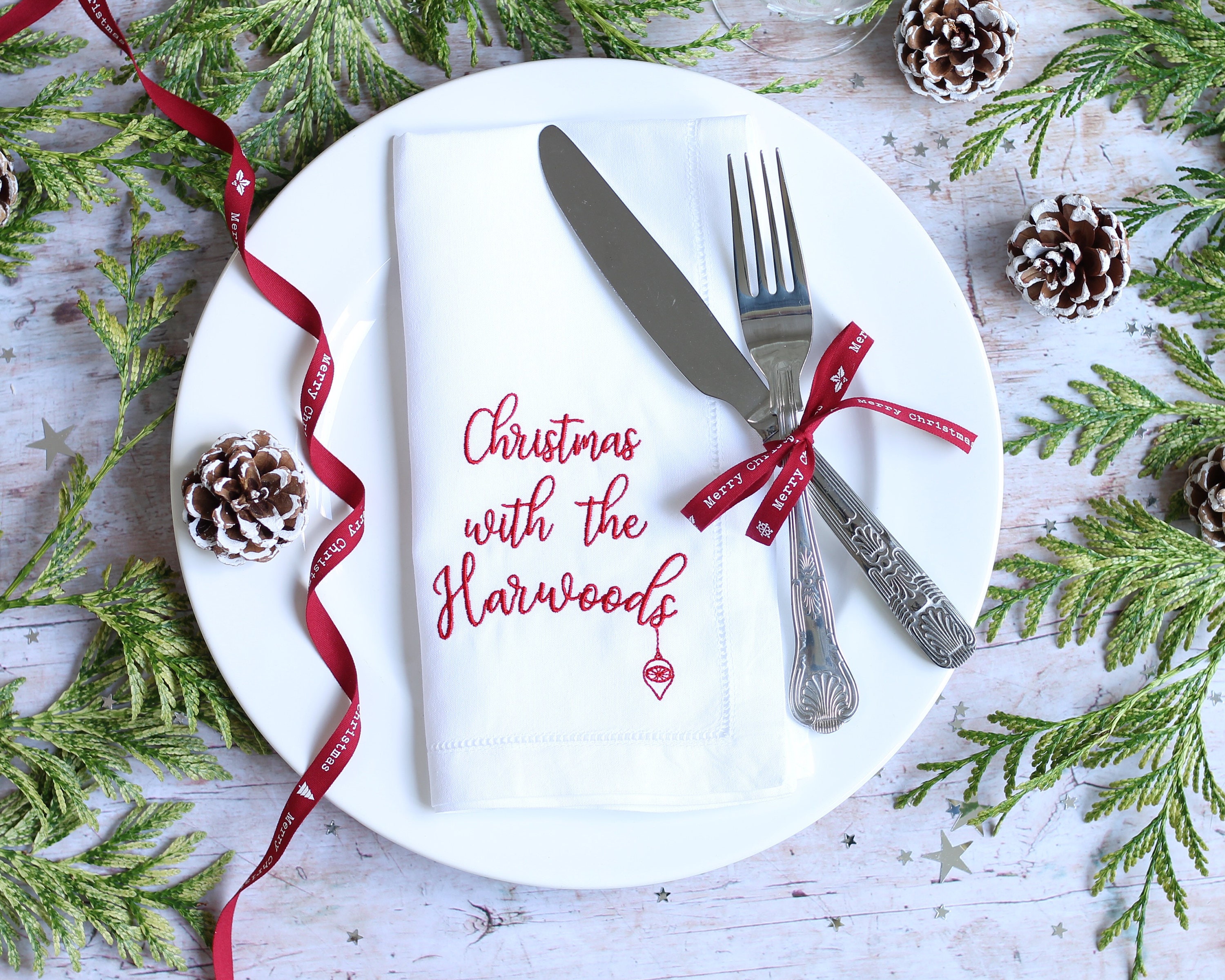 Christmas Napkin LINEN Napkin Personalised Family Napkin