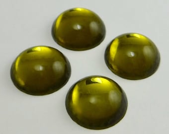 Vintage Glass Cabochons 4 pcs 18mm Chartreuse Green Stones S-237