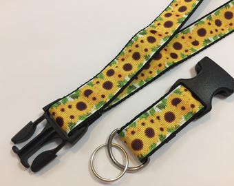 Sunflowers Lanyard with Removable Key Chain End