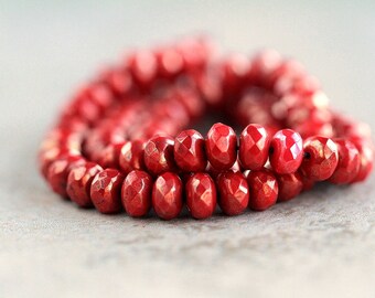 4x7mm Red & Golden lustre Faceted Rondelle Beads, Czech Glass Beads, Fire Polished beads, Glass Gemstone Cut Donuts (50pcs) NEW