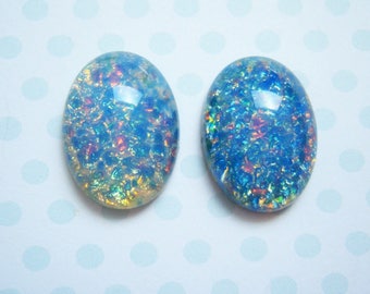 2 - Blue opal 18x13mm Czech glass Preciosa cabochons - LZ226
