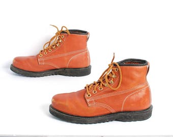 mens size 9 RUSTIC orange brown leather 90's WORK boots