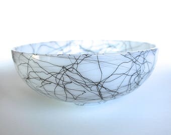 Vintage 1950's Hazel Atlas Black and White Spaghetti String Mixing Bowl! Mid Century Kitchen!