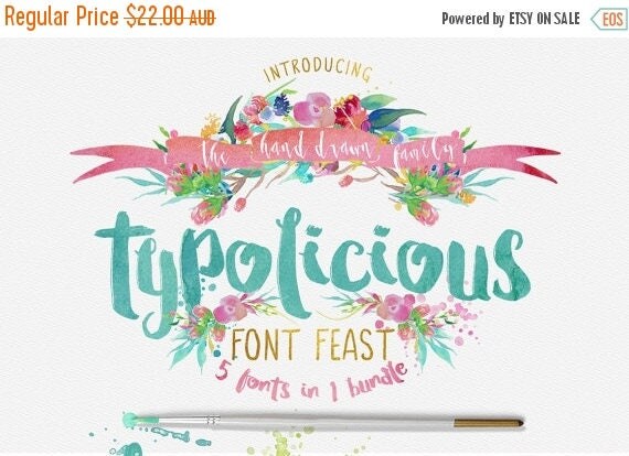 Digital Fonts 80% Off SALE Typolicious Fonts Bundle - Third Storey - 5 Fonts in one bundle - Brush, script, Bold, Hand drawn
