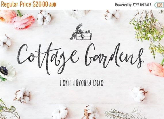 Digital Fonts, 80% Off SALE Cottage Gardens, Script Font, Fonts duo, Wedding Font, Hand drawn, modern Calligraphy, Digital Font