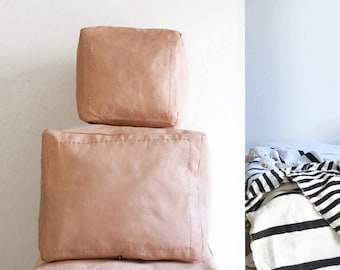 Moroccan Natural Leather Pouf - Small Squared