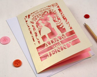Personalised Papercut Couple Engagement Card, Laser Cut Congratulations On Your Engagement Card, sku_couple
