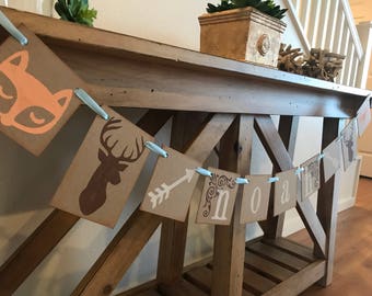 Woodland Baby Shower Banner / Custom With Childs Name /Baby Shower Decor / Wild One Deer and Fox / Woodland Nursery Decoration