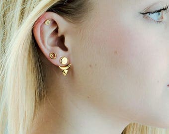 Sun & Moon Ear Jacket, Sterling Silver and Gold Plated, Geometric Jacket Earrings, Edgy, Modern Jewelry, Gift for Her, LUNAI, EJK006