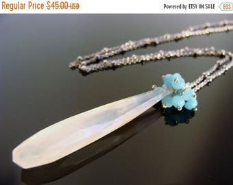White and Blue Chalcedony Sterling Silver Cluster Necklace