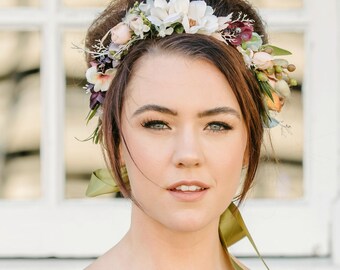 Woodland Rustic Flower Crown Headband Green Headpiece Floral Wedding Hair Wreath Woodland Rustic Flower Crown Headband Green Headpiece Floral Wedding Hair Wreath