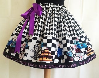 Mad Hatter Skirt, Fantasy Clothing, fantasy skirts,Mad hatters Tea Party skirt, Alice In Wonderland Skirt By Rooby Lane