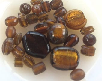 SUMMER SALE Destash Craft Lot of Salvaged Lampwork Brown Glass Beads