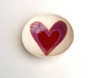 Ceramic Pottery Bowl Dish: Handmade stoneware pottery dish ruby heart