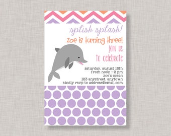 PRINTABLE Pink Dolphin Birthday Party Invitation / Pink and