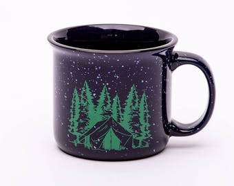 Camping Coffee Mug - Camp Fire Mug - Ceramic Mug - Tin look-a-like Cup - Screen Printed - Coffee Cup