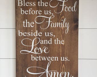 Large Wood Sign - Bless the Food Before Us, the Family Beside Us, the Love Between Us, Amen - Subway Sign - Farmhouse Sign - Home Decor