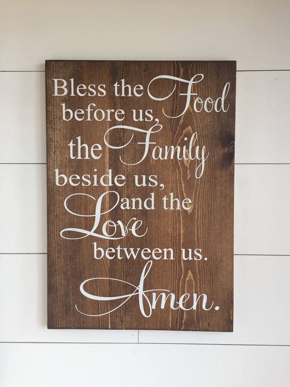 Large Wood Sign Bless the Food Before Us the Family Beside